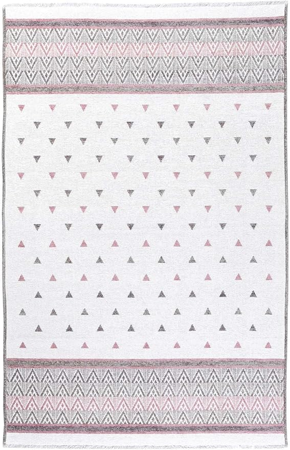 Alfa Rich 5x8 Mauve Gray Off White Washable Area Rugs for Living Room Bedroom Kitchen Decor Cotton