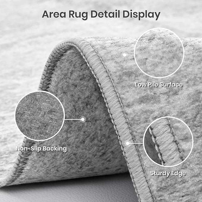 Valenrug Washable Rugs 8x10 - Non Slip 8x10 Area Rugs for Living Room, Stain Resistant Area Rugs for Bedroom, Foldable Machine Washable Area Rug(8'x10', Grey)