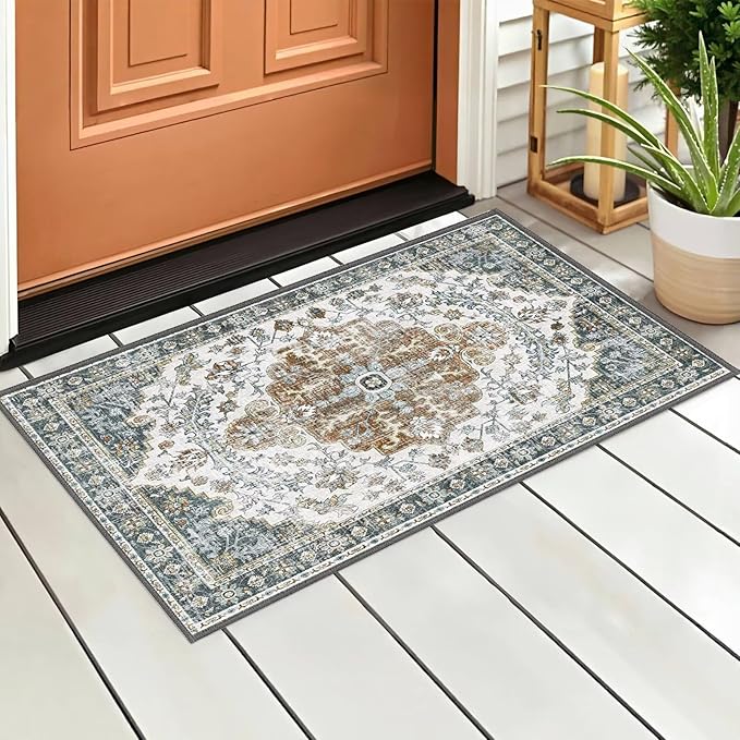 Boho Mandala Pattern Small Rug 2x3ft Runner Rug Non Slip Washable Kitchen Runner Rug with Rubber Backing，Low-Pile Soft Indoor Door mats Washable Runner Rugs for Hallway Entryway Kitchen Bedroom