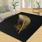 Golden Feathers Rugs for Bedroom - 4x5 Area Rug - Black Gold Feathers Rugs for Living Room, Modern Minimalist Art Rug, Washable Home Decor Carpet