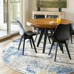 Lahome Washable Round Rug 5Ft, Blue Modern Abstract 5x5 Circle Rugs for Living Room Bedroom, Soft Contemporary Large Indoor Carpet for Kitchen Apartment Basement Home Office