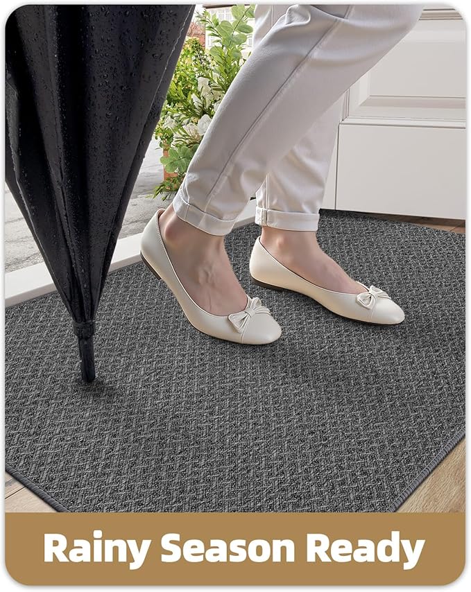Color&Geometry Small Ultra Thin Indoor Door Mat Non Slip Rubber Backed Dirt Trapper 17"x30"(Rolled-up NO Creases), Rugs for Entryway, Front Door Mat Indoor Washable Low-Profile Entry Mat, Grey