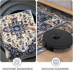 KOZYFLY Boho Round Rug 3 Ft Rugs for Entryway Washable Circle Rug Non Slip Doormat Gold Navy Printed Faux Wool Vintage Round Entryway Rug Floor Carpet Round for Entrance, Bedroom