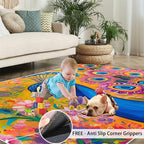 Peacock Rugs for Living Room - 5x7 Rug, Boho Floral Botanical Area Rugs for Bedroom, Wonderful Peacock Rug, Peafowl Washable Carpet, Floral Animal Carpet - Peafowl Home Decor & Gifts