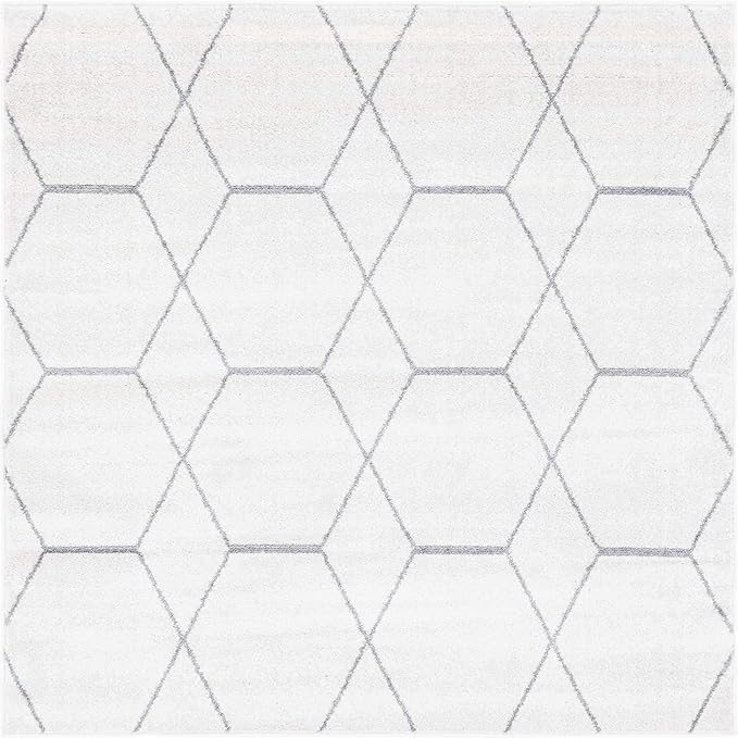 Unique Loom Trellis Frieze Collection Area Rug - Geometric (6' Square, Ivory/ Gray)