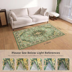 Green Rugs for Living Room - Boho 4x6 Area Rug Ultra Soft Vintage Rugs for Bedroom Playroom Decor, Low Pile Non-Slip Backing Throw Rugs Washable (Border Green