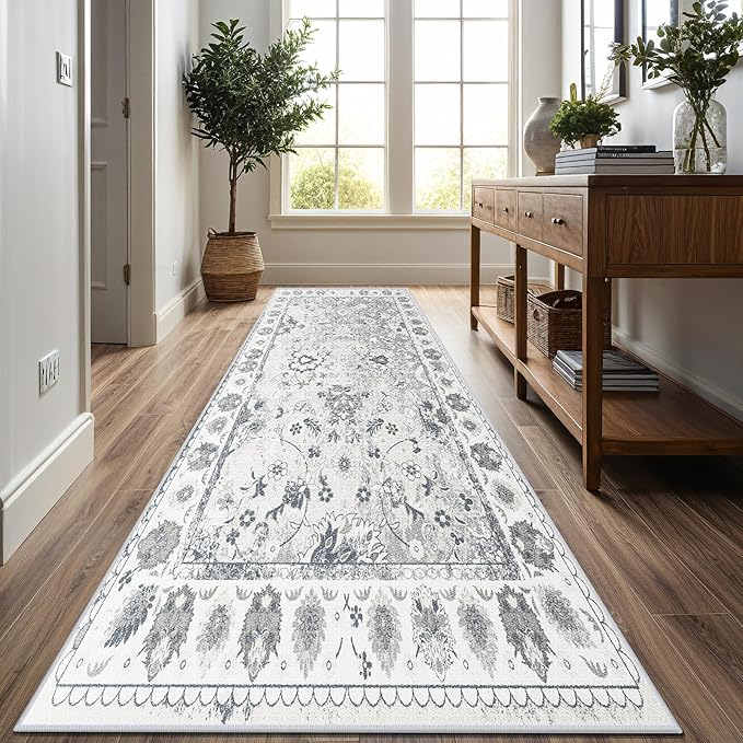 Kitchen Runner Rug 2.6x8 Washable Runner Rug Vintage Entryway Hallway Runner Rugs with Non Slip Rubber Backing Distressed Area Rug Runners Carpet for Farmhouse, Living Room, Bedroom, Laundry