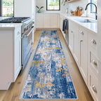 Washable Area Rugs 2'x8' Non-Slip Modern Abstract Soft for Living Room Entryway Bedroom Nursery, Print Pattern, Grey Blue Gold/Golden