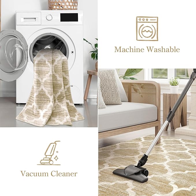 Lahome Moroccan Washable Runner Rug - 2x7 Runner Rug Non-Slip Kitchen Runner Ultra-Thin Non-Shedding Soft Hallway Rug, Modern Trellis Print Indoor Carpet Runners for Entryway Bedroom (Taupe, 2'x7')