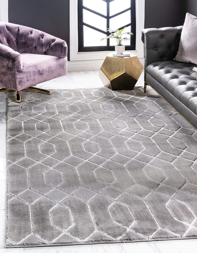 Unique Loom Marilyn Monroe Glam Collection Area Rug - Trellis (5' 3' x 8' Rectangle, Gray Silver/ Silver)
