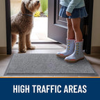 OLANLY Front Door Mat Indoor Outdoor Entrance, Waterproof Heavy Duty Doormat, Fade Resistant, Low Profile, Easy Clean Patio Porch Welcome Floor Mats for Entry, 59x30, Light Gray
