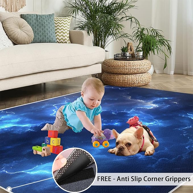 5x7 Lightning Rugs for Bedroom - Natural Weather Print Rug, Thunderstorm Lightning Rug Non Slip Soft Rugs for Living Room Hardwood Floors Teen Room