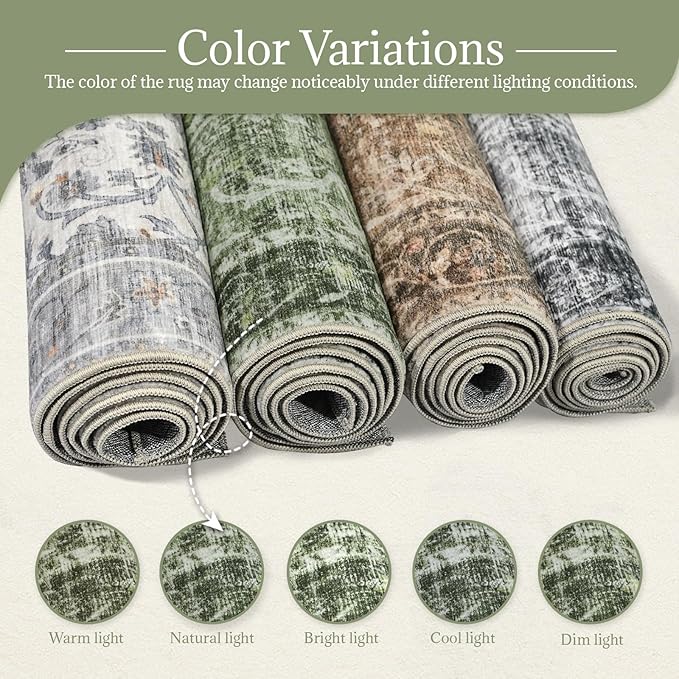 6x9 Washable Rug Vintage Fade Resistant Boho Distressed Non-Slip Indoor Large Carpet Low Pile Lightweight & High-Traffic Safe for Bedroom, Dorm, Playroom - Farmhouse Decor