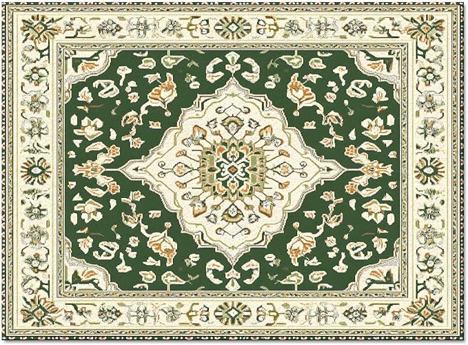 Green Bohemian Rectangular Area Rugs for Living Room Bedroom 2.8 x 5 ft Vintage Farmhouse Floral Pattern Non-Shedding Soft Low Pile Rug Non Slip Washable Rug for Nursery Entryway Playroom