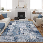 Rugcomf 9x12 Boho Rug Soft Area Rug Non-Slip Non-Shedding Faux Wool Vintage Rug for Living Room, Dining Room, Kids Playroom, Blue