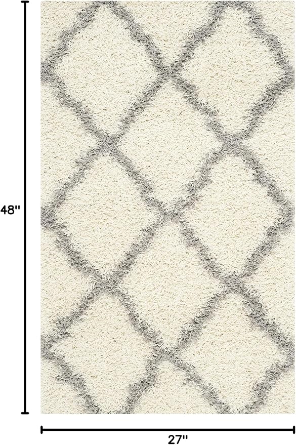 SAFAVIEH Dallas Shag Collection Accent Rug - 2'3" x 4', Ivory & Grey, Trellis Design, Non-Shedding & Easy Care, 1.5-inch Thick Ideal for High Traffic Areas in Entryway, Living Room, Bedroom (SGD257F)