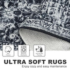 KILOCOCO Washable Runner 2x5 Rug Runner Printed Vintage Floral Kitchen Runners Non-Slip Rubber Backed Runners for Hallways Distressed Thin Soft Rugs for Entryway Laundry Room, Black/Navy/White