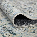 Bloom Rugs Washable Non-Slip 7 ft Runner - Cream/Light Blue/Teal Traditional Medallion Runner for Entryway, Hallway, Bathroom, and Kitchen - Exact Size: 2.5' x 7'