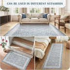 jinchan Floral 2x3 Rugs for Entryway - Machine Washable Grey Vintage Distressed Boho Design Soft Faux Wool Small Non-Slip Doormat for Entrance Kitchen Living Room Bedroom Farmhouse (2‘x3', Grey)