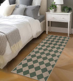 Easy Jute Checkered Runner Rug, 2x6 Green Modern Washable Rugs Runner for Hallway Non-Slip Long Kitchen Rug, Geometric Diamond Indoor Outdoor Carpet for Porch Laundry Entryway