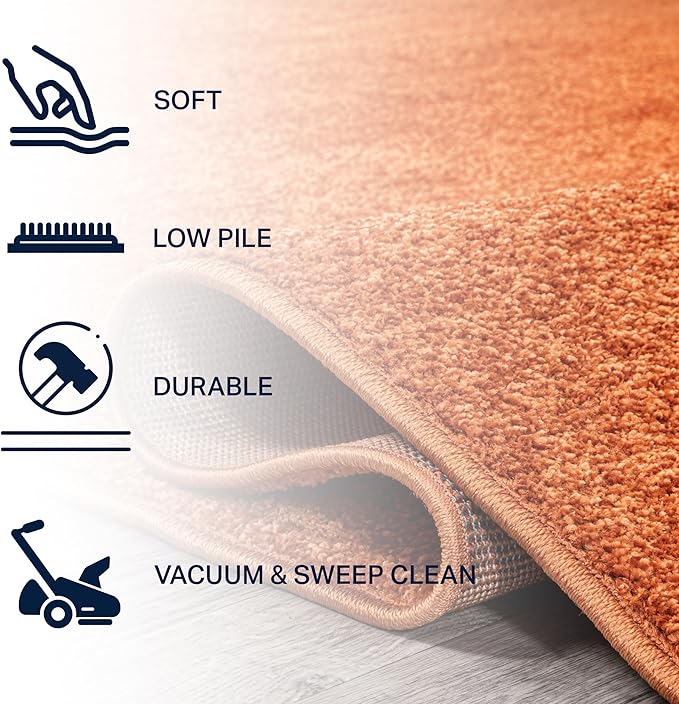 JONATHAN Y Haze Solid Low-Pile Orange 8' Round Indoor Area Rug, Coastal,Bohemian,Minimalist,Classic, Easy-Cleaning for Living Room,Bedroom,Kitchen,Pet Friendly,Non-Shedding (SEU100M-8R)