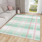 Plaid Large Area Rug 8x10 - Mint Green Tartan Gingham Rugs for Living Room Non Slip Low Pile Machine Washable Dining Room Rug, Plaid Carpet Home Decor & Gifts