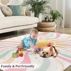 Boho Sun Area Rugs 6x8ft, Minimalist Sunburst Living Room Area Rug, Abstraction Deco Play Rug with Carpet Tape Double Sided for Bedroom Office Home Decor