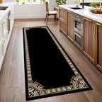 Greek Key Runner Rugs, 3.3x10ft, Vintage Traditional Tribal Black and Gold Color Stain Resistant Long Rug Runners, Entryways Non Slip Washable Sturdy Room Decor Mat for Kitchen Bedroom