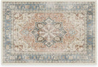 RUGGABLE Washable Vintage Area Rug – Kamran Coral 3x5, Stain-Resistant, Non-Slip – Small Machine Washable Rugs for Living Room, Bedroom, Hallway, Entryway & Office–with Standard Pad