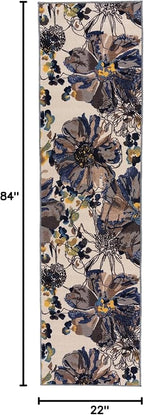 Rugshop Cream Bright Flowers Non Slip Non-Shedding Runner Rug for Hallway, Kitchen and Laundry Room, 2' x 7' (22" X 84")