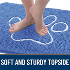 OLANLY Dog Door Mat for Muddy Paws 48x30, Paw Print Design, Absorbs Moisture and Dirt, Absorbent Non-Slip Washable Doormat, Quick Dry Chenille Mud Mat, Entry Indoor Entryway Carpet, Cornflower Blue