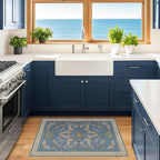 Dusty Blue Bathroom Rug 2x4 - Aqua Blue Rug for Entryway Indoor Entrance, Kitchen Floor, Washable Low Pile Stain & Fade Resistant, Waterproof Insect Floral Decor