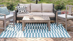 Unique Loom Outdoor Collection Classic Stripes, Transitional Indoor & Outdoor Area Rug, Rectangular 8' 0 x 11' 0 Teal/ Ivory