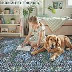 Lahome Floral Washable Kitchen Runner Rug, 2x6 Runners for Hallways Non Slip Ultra-Thin, Boho Soft Hallway Rug Forest Blue Carpet for Bedroom Bathroom Laundry Room, Blue