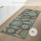 Maples Rugs Reggie Floral Runner Rug - Made in USA - Washable, Non Slip Indoor Carpet for Kitchen, Hallway, and Laundry Room, 2' x 5', Dark Grey