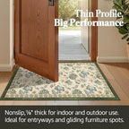 jinchan Elora 2x3 Floral Rug for Entryway Washable Kitchen Rug Vintage Romance Design Small Mat Non Slip Indoor Doormat Lightweight Low-Profile Throw Carpet for Entrance Laundry Room, Green/Beige