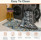 Area Rug 5x7 Rug Machine Washable Rug Non-Slip Low Pile Print Pattern Western Rug for Living Room Bedroom Entryway Tribal Series -Navy/Grey