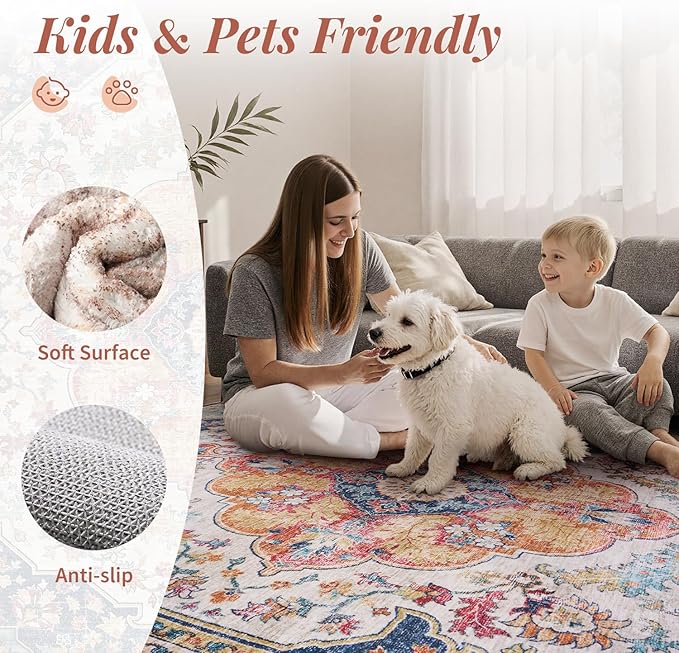 tchdio 2x3 Entryway Rug, Non Slip Front Door Mat Small Washable Rugs, Soft Low Pile Small Area Rug Vintage Doormat, Stain Resistant Rug for Entrance, Kitchen (Multi, 2'x3')