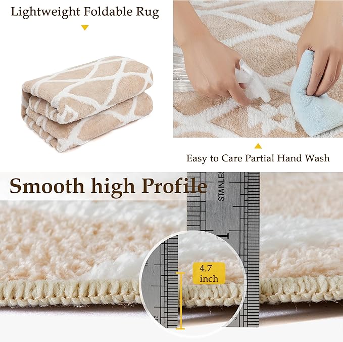 Beige 8x10 Area Rug Moroccan Shag Living Room Washable Carpet Soft Non Shedding Neutral Boho Plush Pile Modern Large Throw Rug for Office Bedroom Dining Room Playroom