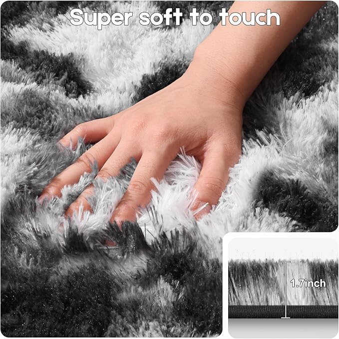 8x10 Area Rugs for Living Room, Fluffy Large Rugs for Bedroom, Soft Shag Fuzzy Non-Slip Carpet for Kids Boys and Girls Nursery Room Dorm Indoor Home Decor (Black and White, 8ft x 10ft)