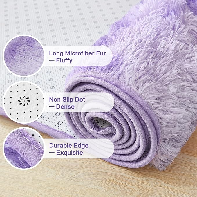 Andency 8x10 Area Rugs for Living Room, Non-Slip Fluffy Soft Large Shag Bedroom Carpet, Tie-Dyed Purple Big Indoor Thick Nursery Rug for Kids Dorm Home Decor Aesthetic