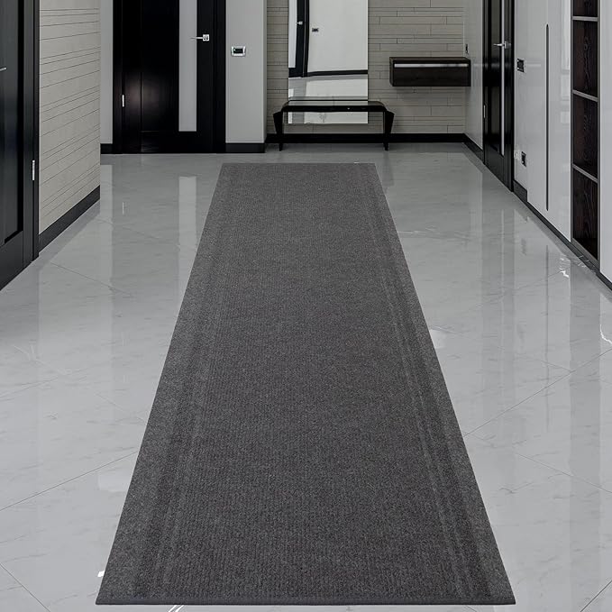 English Home Custom Size Non Slip Striped Design Light Weight Durable PVC Backing Thin Pile Runner Rug (36" x 15')