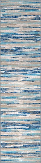 Modern Abstract Runner Rug 3x10, Blue Washable Kitchen Runner Non-Slip Soft Hallway Rug Runner Thin Print Faux Wool Carpet for Entryway Bedroom Laundry Room Indoor Home Office Decor