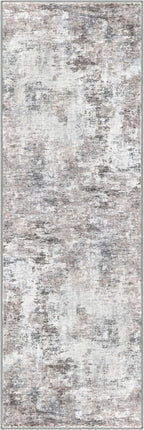 Modern Abstract Hallway Runner Rug, Beige Grey 2.6x8 Runner Rug, Washable Kitchen Runner Non-Slip Soft Thin Print Faux Wool Carpet for Entryway Bedroom Laundry Room Indoor