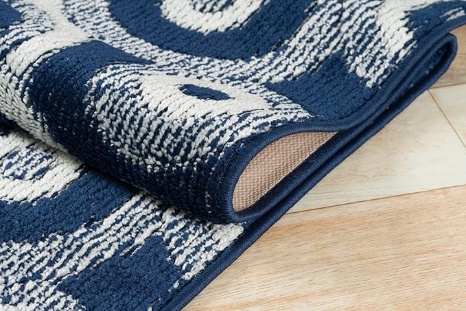 Custom Size Long Blue Hallway Runner Rug | Cut to Length 2'3" x 16' (Runner) | Non-Slip & Machine Washable | REMNAZ