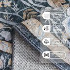 Washable Living Room Rug: 5x7 Boho Floral Soft Area Rug for Bedroom Decor - Vintage Low Pile Thin Carpet for Dining Room Non-Slip - Farmhouse Stain Resistant Rugs - Slate Blue