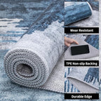 Ciicool 2x12 Washable Runner Rug, Modern Abstract Hallway Rugs Runner, Non-Slip Thin Accent Rug Lightweight Navy Grey Print Distressed Carpet for Laundry Entryway Bedroom Kitchen Indoor