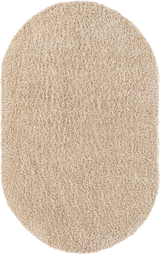Unique Loom Davos Shag Collection Area Rug - Solid (5' 3" x 8' Oval, Linen)