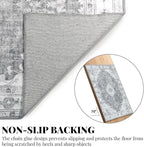 MUJOO Grey Rug 3'x5' Washable, Boho Area Rugs for Entryway Bedroom Living Room Kitchen,Small Vintage Bohemian Distressed Farmhouse Non Slip Carpet,Floral