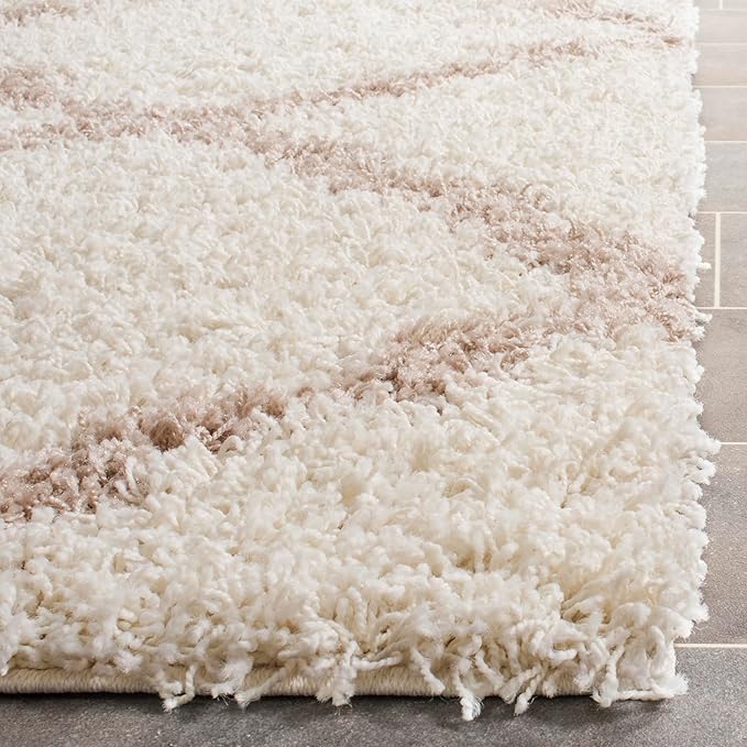 SAFAVIEH Dallas Shag Collection Runner Rug - 2'3" x 12', Ivory & Beige, Trellis Design, Non-Shedding & Easy Care, 1.5-inch Thick Ideal for High Traffic Areas in Living Room, Bedroom (SGD257B)
